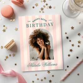 Convites Listras Preppy Aniversário de 30 anos Foto Rosa 