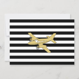 Convites Listras pretas e brancas & avião de ouro