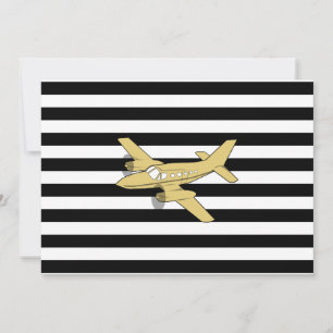 Convites Listras pretas e brancas & avião dourado