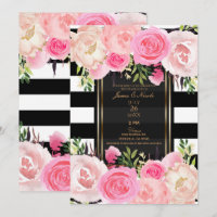 Listras Pretas e Brancas Dourado Rosa Floral Casam