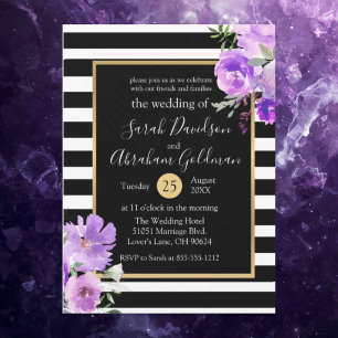 Convites Listras Pretas e Brancas Flores Rosas Casamento