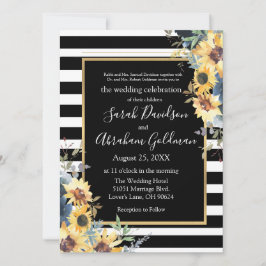 Convites Listras Pretas e Brancas Girassóis Casamento Judai