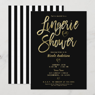 Convites Listras Pretas e Brancas Glam Lingerie Dourada Ban
