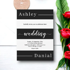 Convites Listras Pretas e Brancas Modernas Casamento Elegan