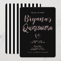 Listras Preto e Branco Rosa Dourado 15 Quinceañera
