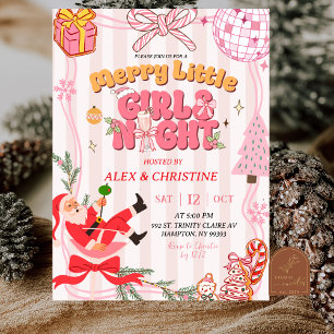 Convites Listras Rosa Doce Natal Retro Noite das Meninas