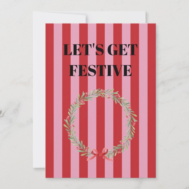 Convites Listras rosa e vermelha com coroa de Natal (Frente)