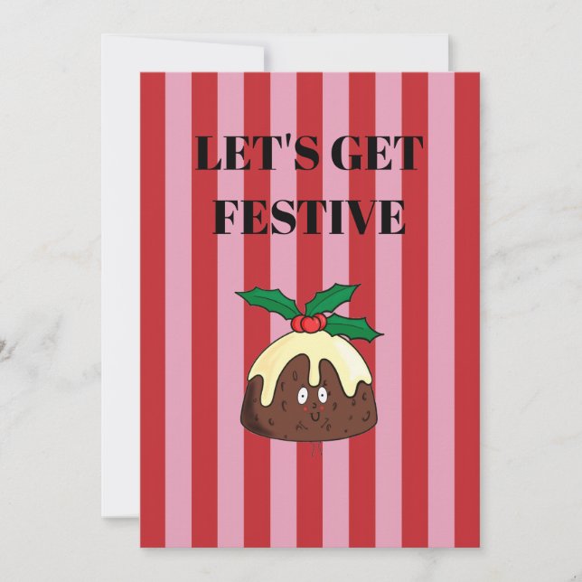 Convites Listras rosa e vermelha com pudim de Natal (Frente)
