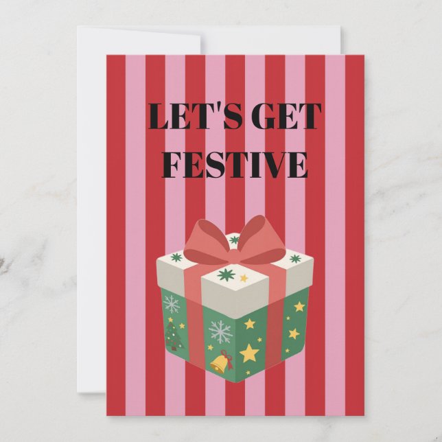 Convites Listras rosa e vermelha e presente de Natal (Frente)
