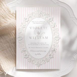 Convites Listras Rosa Renda Vintage Casamento Old Money
