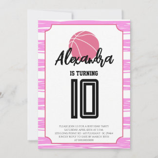 Convites Listras Rosas Aniversário de Basquete