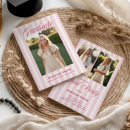 Convites Listras Rosas de Formatura Preppy