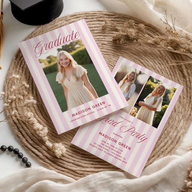 Convites Listras Rosas de Formatura Preppy (Criador carregado)
