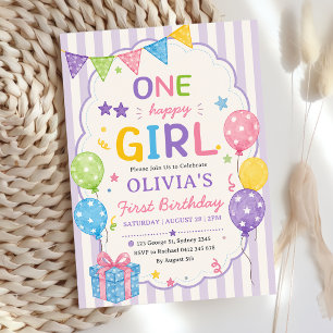 Convites Listras Uma Menina Feliz Aniversário Colorido