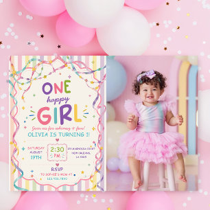Convites Listras Uma Menina Feliz Aniversário Colorido