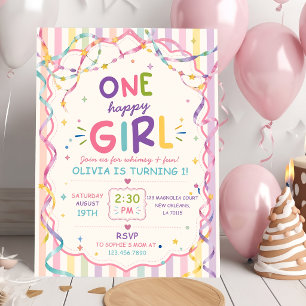 Convites Listras Uma Menina Feliz Aniversário Colorido