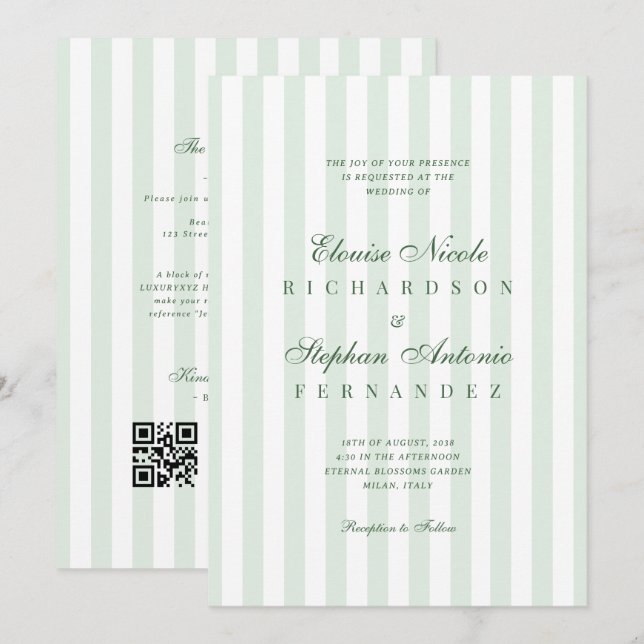 Convites Listras Verde Salgueiro em Conjunto Casamento Dinh (Frente/Verso)