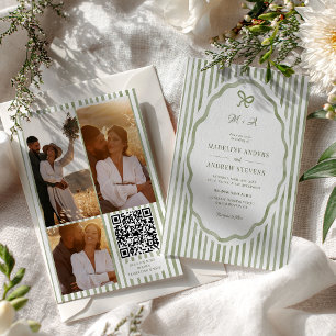 Convites Listras Verde Salvia Jardim Foto QR Casamento