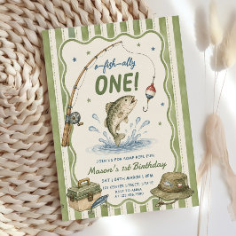 Convites Listras Verdes O-Fish-Ally Um Aniversário