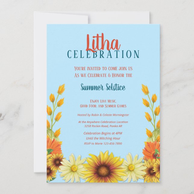 Convites Litha Solstice Sunflower Daisy Summer Party (Frente)