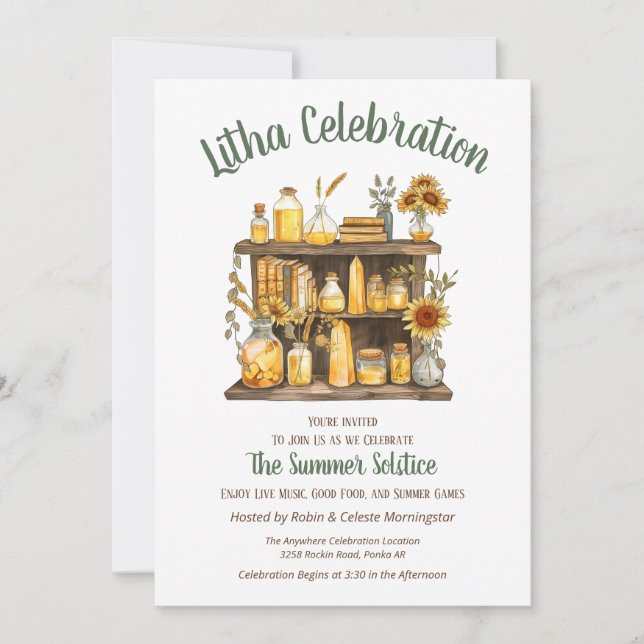 Convites Litha Solstício de Verão Prateleira de Ervas Medic (Frente)