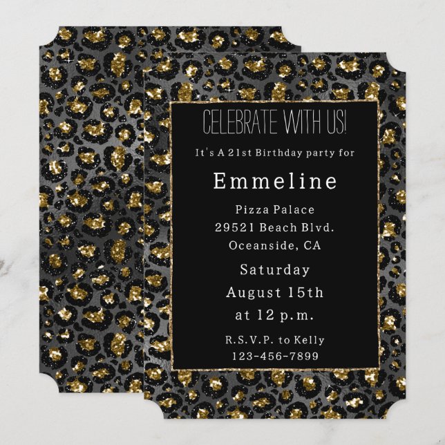 Convites Lítima Dourada do Leopardo Negro (Frente/Verso)