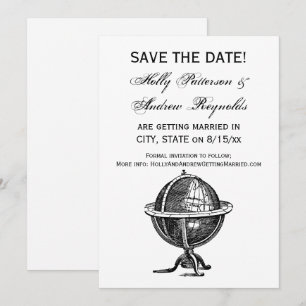 Convites Litografia de Globo Mundial Antigo Desenho Preto e