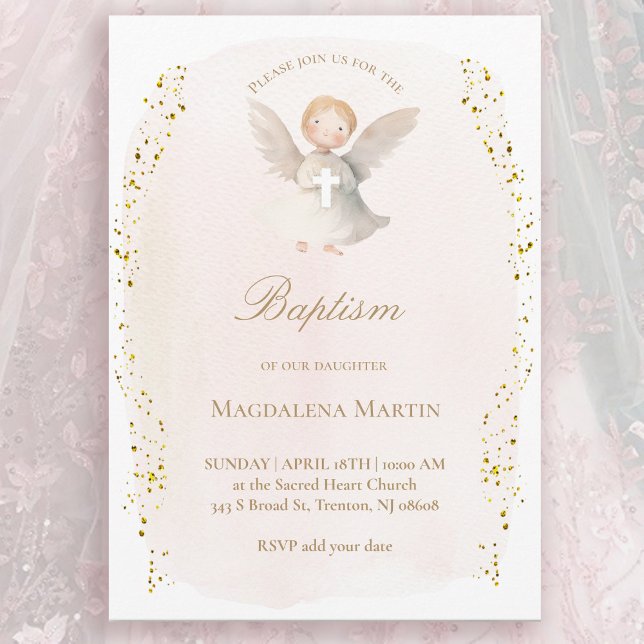 Convites little angel baby girl | Baptism Invitation (Criador carregado)