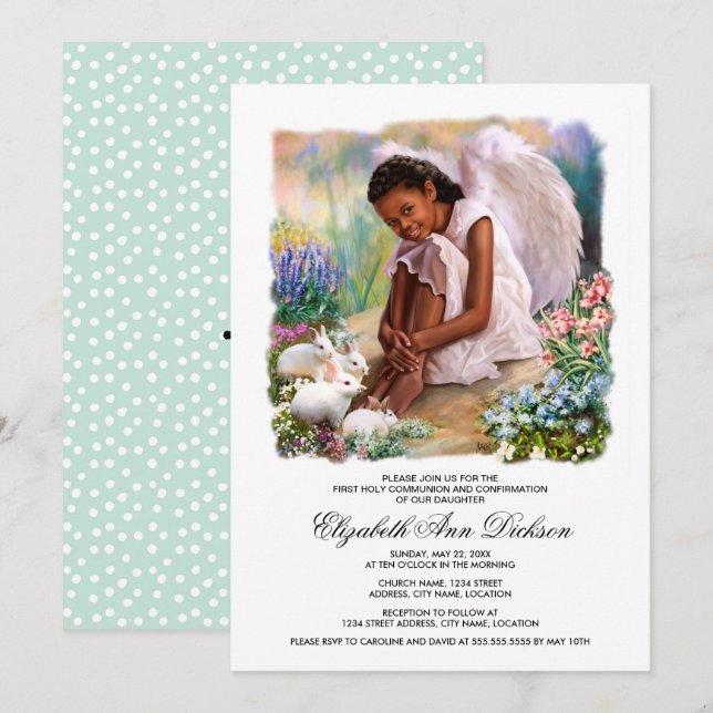 Convites Little Angel com a Santa Comunhão de Bunnies (Frente/Verso)