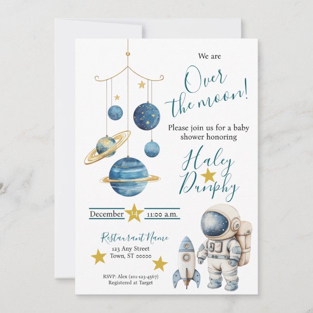 Convites Little Astronaut Baby Shower Invitation (Frente)