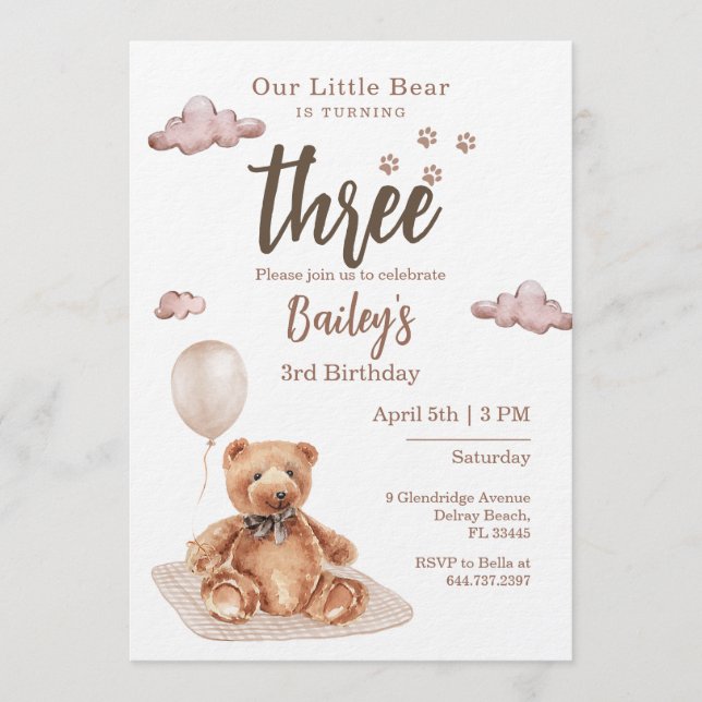 Convites Little Bear Any Age Birthday Invitation (Frente)