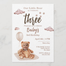 Convites Little Bear Any Age Birthday Photo Invitation