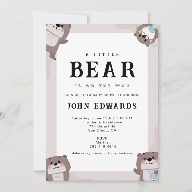 Convites Little Bear Baby Shower Invitation Design (Frente)