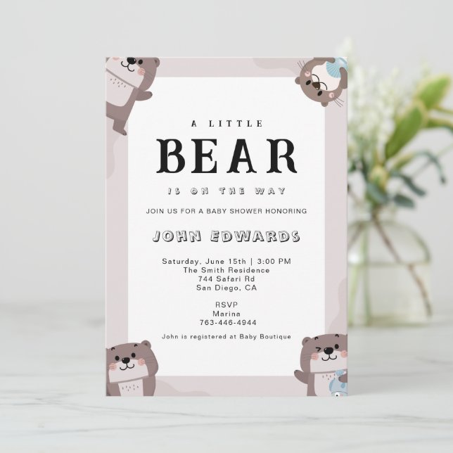 Convites Little Bear Baby Shower Invitation Design (Em pé/Frente)