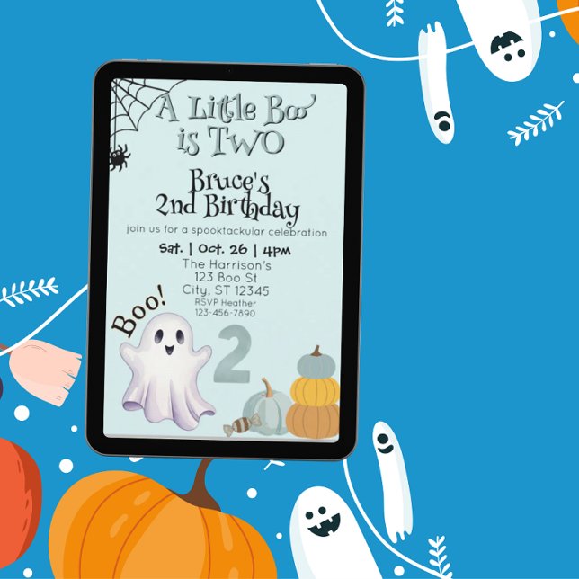 Convites Little Boo Two, Blue 2nd Ghost Birthday (Criador carregado)