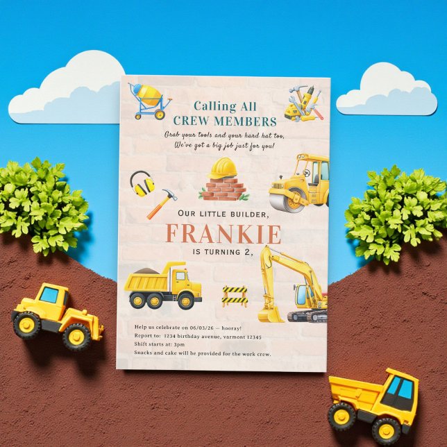 Convites Little Builder Construction Party Invitation (Criador carregado)
