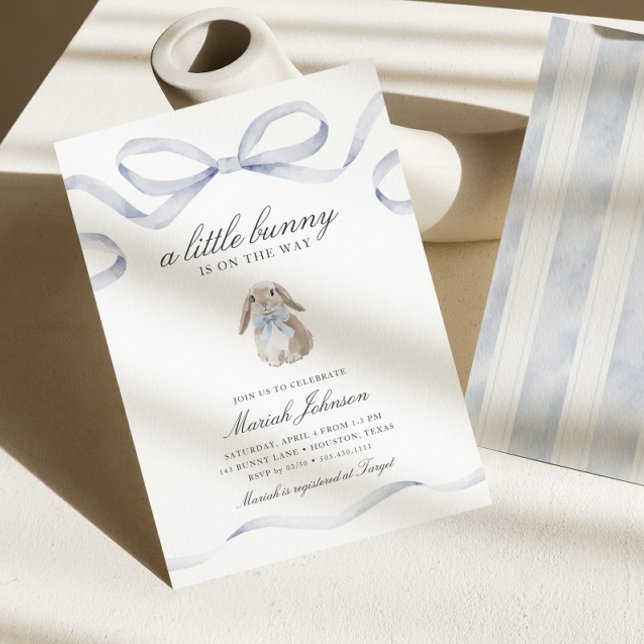 Convites Little Bunny Baby Shower | Boy Blue Spring Easter (Criador carregado)