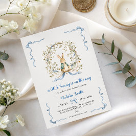 Convites Little Bunny Baby Shower Invite | Blue Bow Rabbit