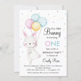 Convites Little Bunny Balloons Birthday Invitation