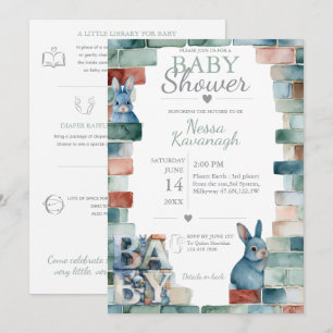 Convites Little Bunny Blocks   Chás de Bebê