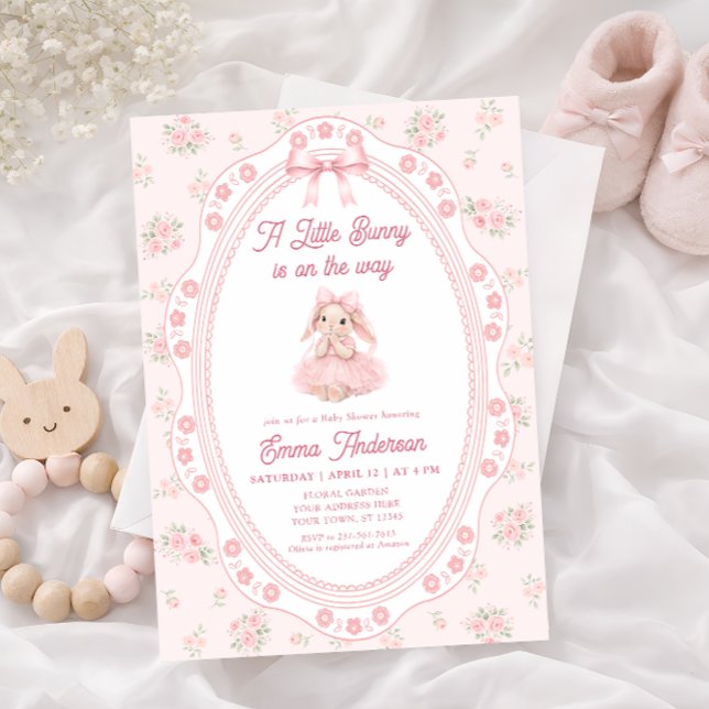 Convites Little Bunny Floral Girl Baby Shower Invitation (Criador carregado)