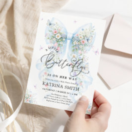 Convites Little Butterfly Blue Bow Baby Shower