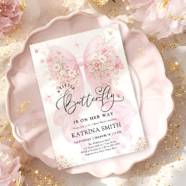 Convites Little Butterfly Pink Bow Girl Baby Shower