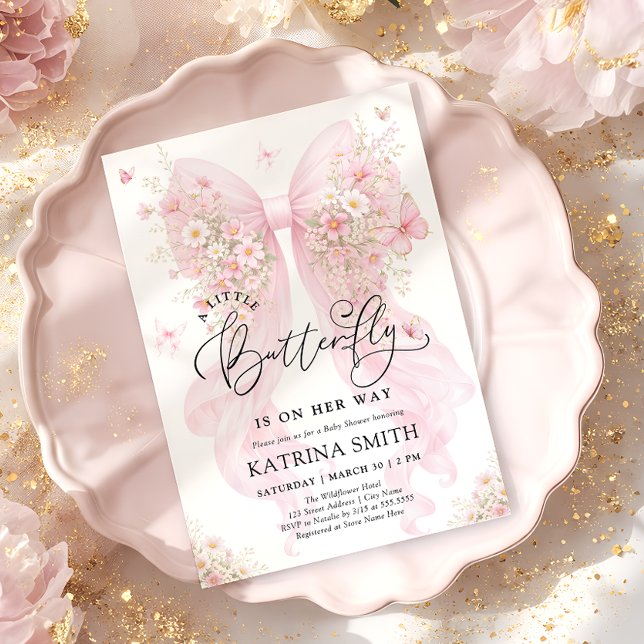 Convites Little Butterfly Pink Bow Girl Baby Shower (Criador carregado)