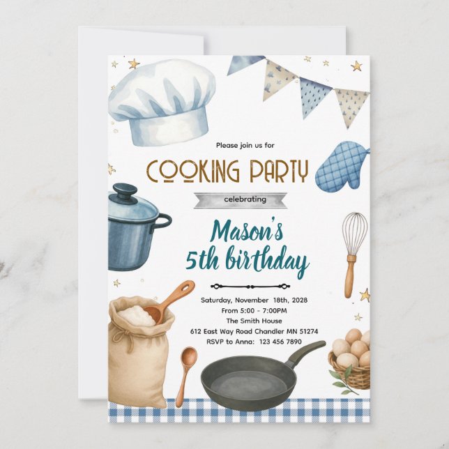Convites Little Chef cooking baking party invitation (Frente)