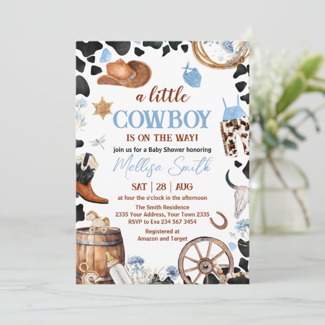 Convites Little Cowboy Baby Shower (Em pé/Frente)