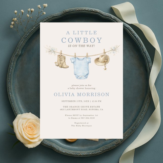 Convites Little Cowboy Blue Clothesline Boy Baby Shower (Criador carregado)