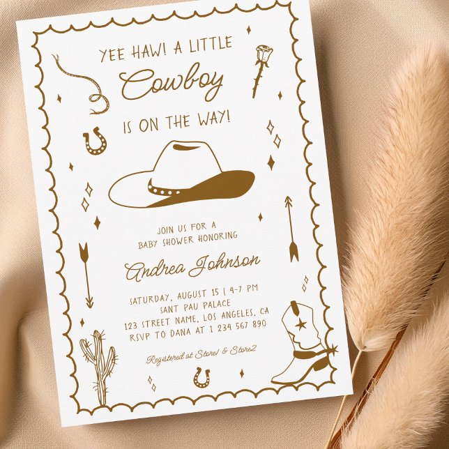 Convites Little Cowboy Hand Drawn West Western Baby Shower (Criador carregado)