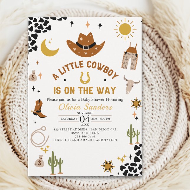 Convites Little Cowboy is On the Way Western Baby Shower (Criador carregado)