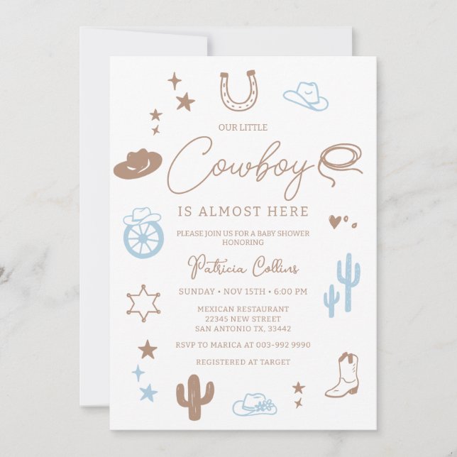 Convites Little Cowboy Modern Wild West Baby Shower (Frente)
